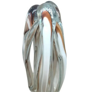 Hand Blown Art Glass Sculpture Brown White, Clear
